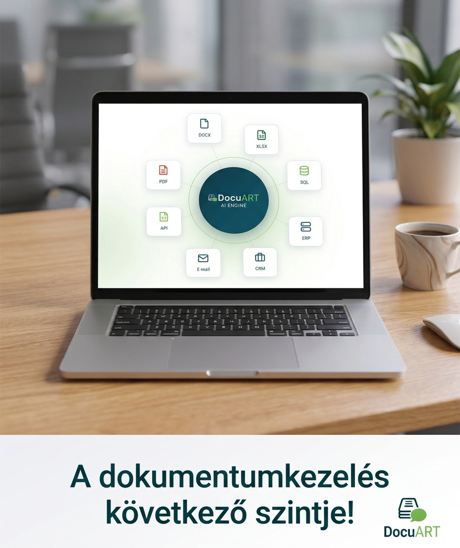 DocuART AI Engine egy laptop képernyőjén — A dokumentumkezelés következő szintje!